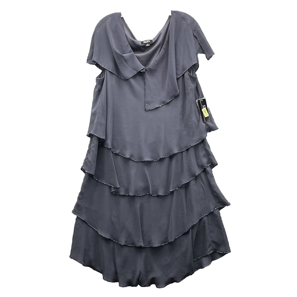 SLNY Ruffle Dress Women's 14 Gray Layered Holiday Party Cocktail 90's Y2k Dinner